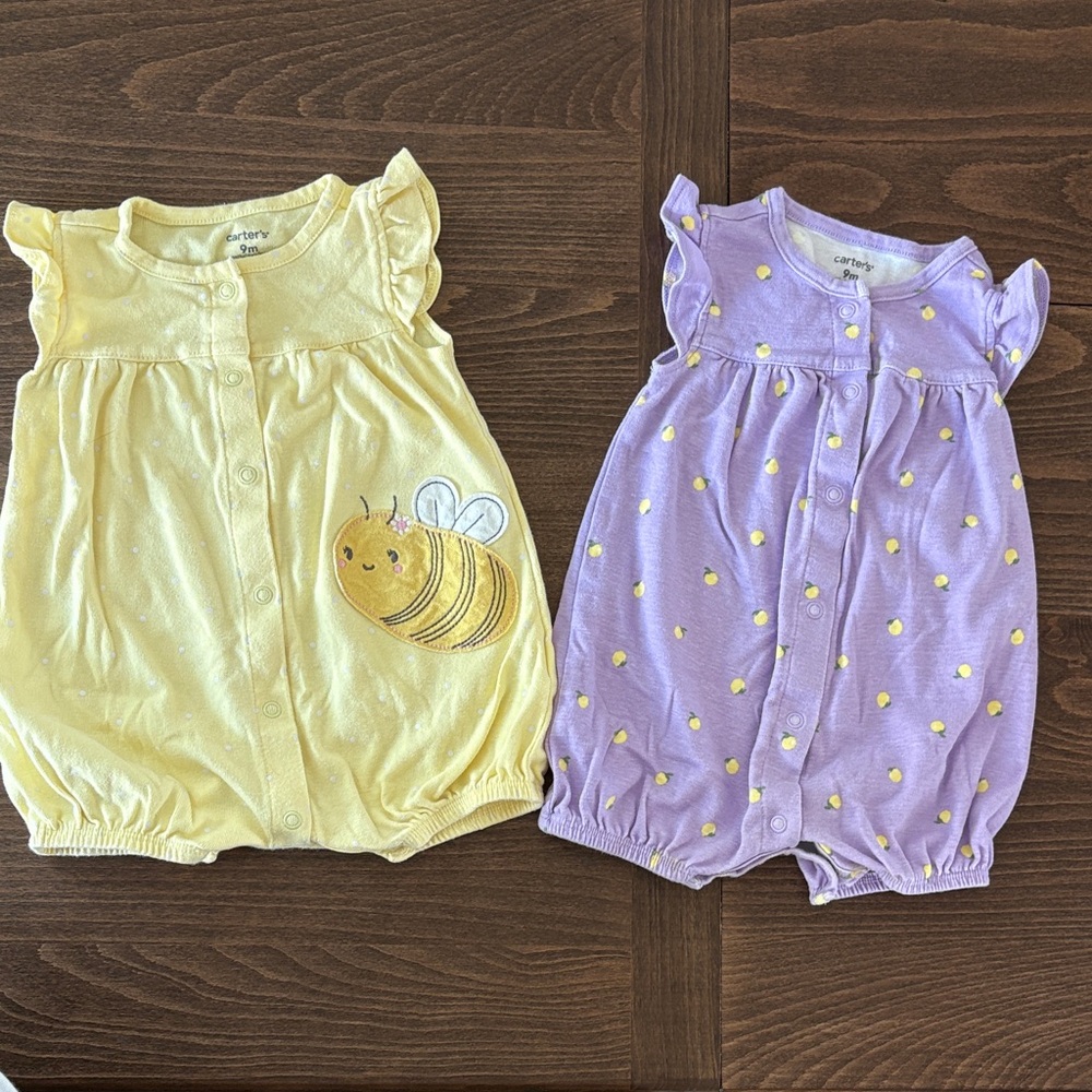 Carter's Yellow and Lavender Baby Rompers